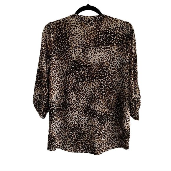 JONES STUDIO Leopard Cheetah Print Popover Blouse Brown Black M - Picture 3 of 6
